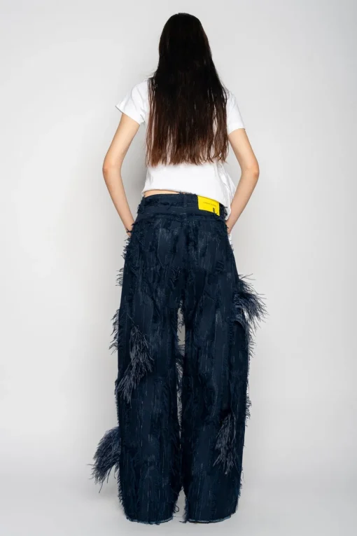 BOYFRIEND TROUSERS IN SHREDDED NAVY DENIM