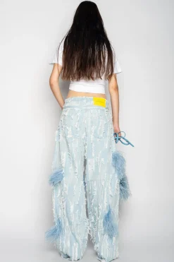 BOYFRIEND TROUSERS IN SHREDDED LIGHT BLUE DENIM