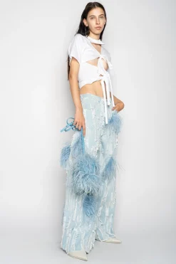 BOYFRIEND TROUSERS IN SHREDDED LIGHT BLUE DENIM