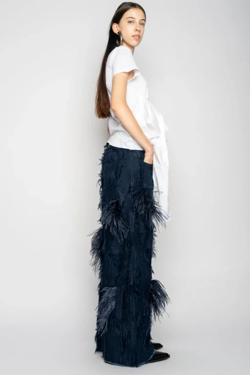 BOYFRIEND TROUSERS IN SHREDDED NAVY DENIM