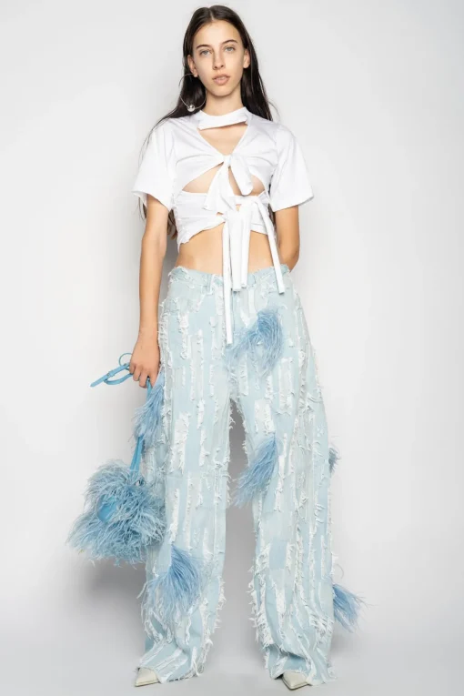 BOYFRIEND TROUSERS IN SHREDDED LIGHT BLUE DENIM