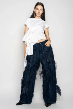 BOYFRIEND TROUSERS IN SHREDDED NAVY DENIM
