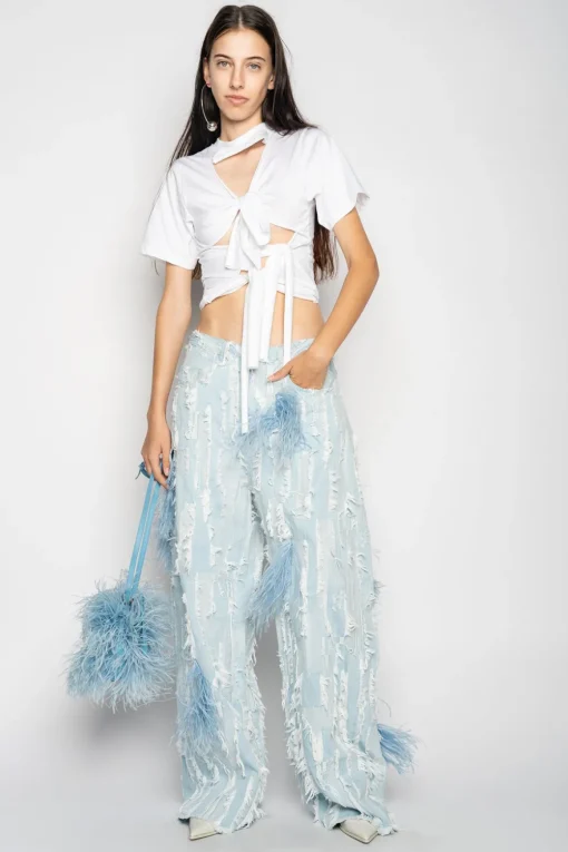 BOYFRIEND TROUSERS IN SHREDDED LIGHT BLUE DENIM