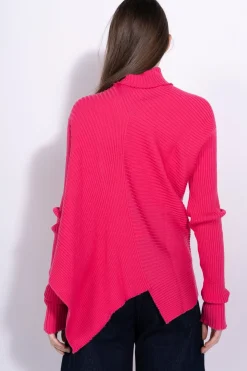 BRIGHT PINK DRAPED JUMPER IN MERINO KNIT