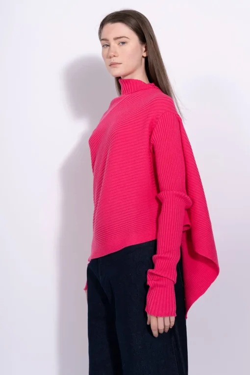 BRIGHT PINK DRAPED JUMPER IN MERINO KNIT
