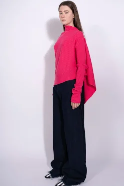 BRIGHT PINK DRAPED JUMPER IN MERINO KNIT