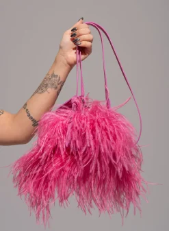 BRIGHT PINK FEATHER BAG