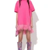BRIGHT PINK FEATHER HEM T-SHIRT DRESS