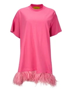 BRIGHT PINK FEATHER HEM T-SHIRT DRESS