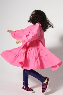 BRIGHT PINK LOOSE GATHERED DRESS