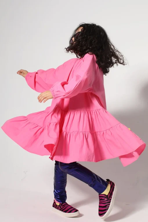 BRIGHT PINK LOOSE GATHERED DRESS