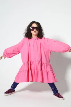 BRIGHT PINK LOOSE GATHERED DRESS