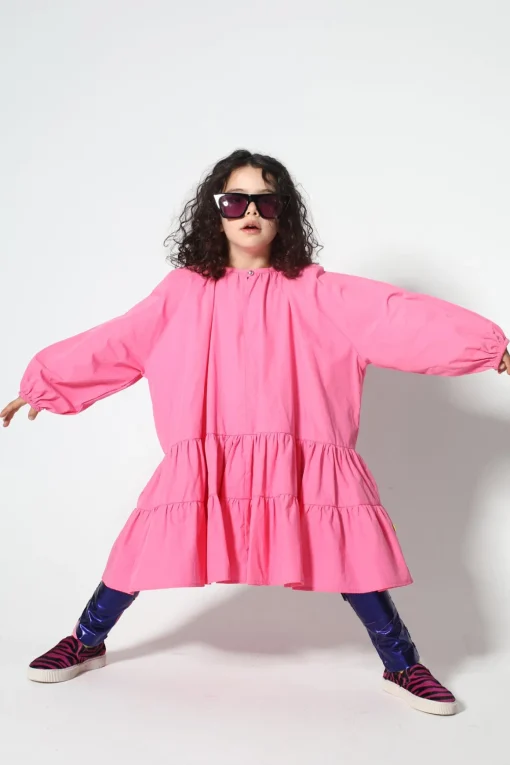 BRIGHT PINK LOOSE GATHERED DRESS
