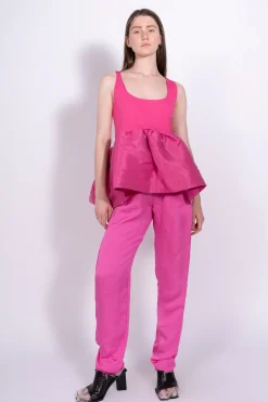 BRIGHT PINK SLEEVELESS PUFF HEM TOP