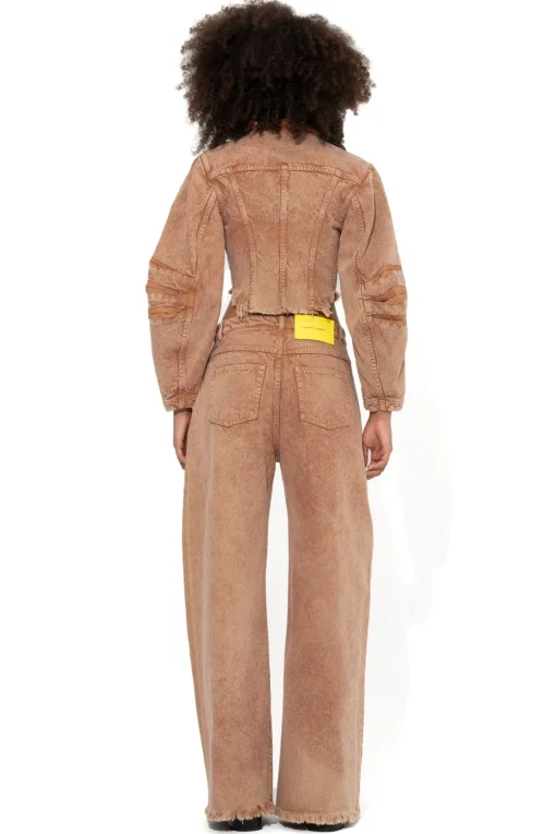BROWN ROUND SLEEVE CROPPED JACKET