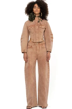 BROWN ROUND SLEEVE CROPPED JACKET