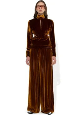 BROWN VELVET OPEN BACK TURTLENECK