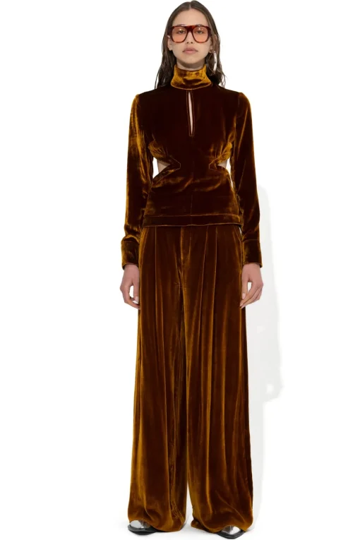BROWN VELVET OPEN BACK TURTLENECK