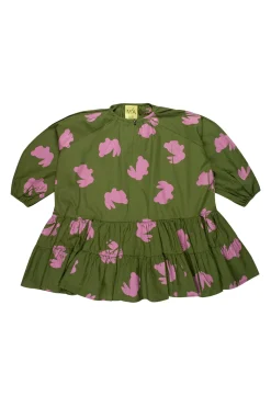 BUNNY PRINT GATHERED DRESS