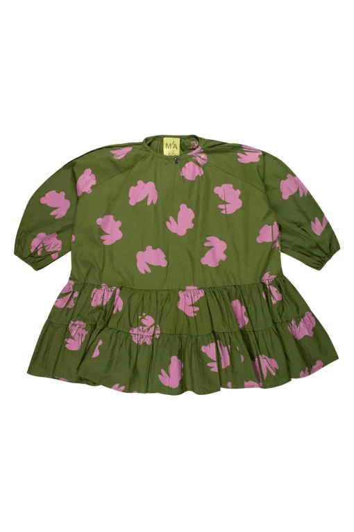 BUNNY PRINT GATHERED DRESS