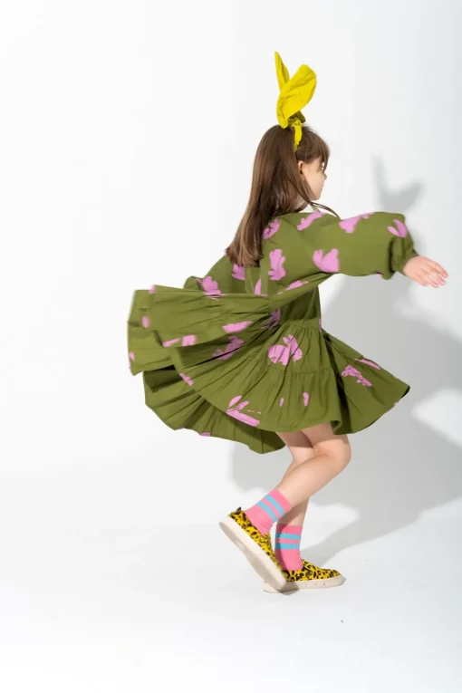 BUNNY PRINT GATHERED DRESS