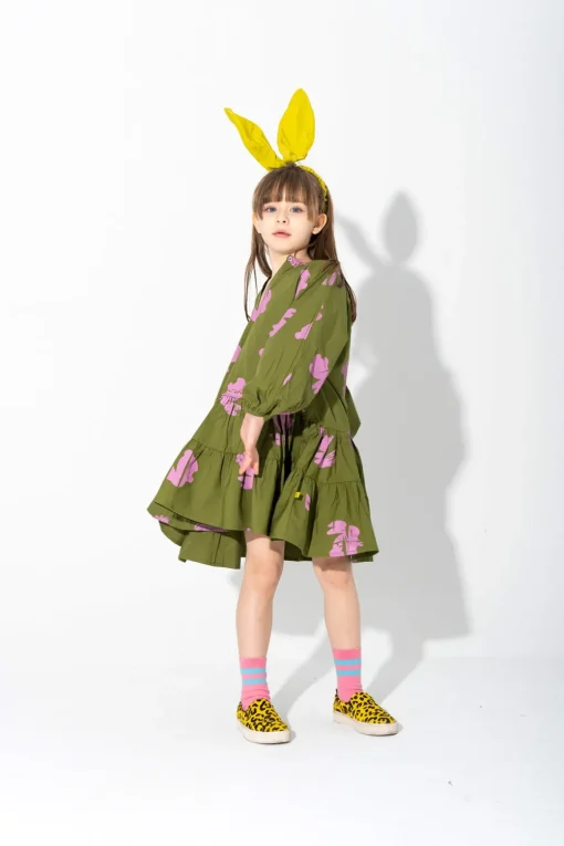 BUNNY PRINT GATHERED DRESS