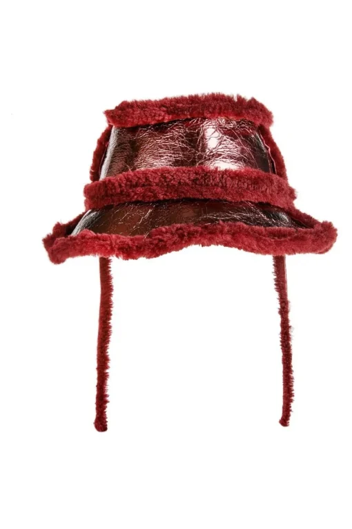 BURGUNDY SHINY LEATHER BUCKET HAT