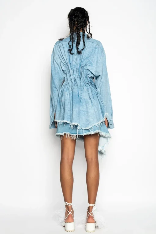 CHAMBRAY PLEATED SHIRT