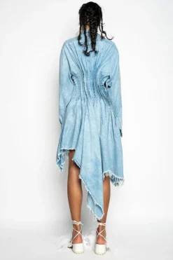 CHAMBRAY PLEATED SHIRT DRESS