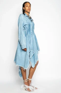 CHAMBRAY PLEATED SHIRT DRESS