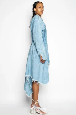 CHAMBRAY PLEATED SHIRT DRESS