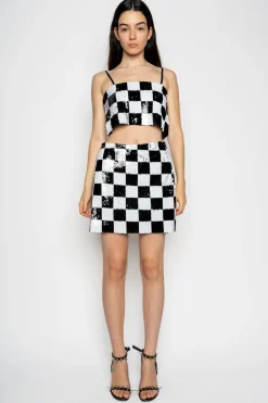 CHECKED SEQUINS MINI SKIRT
