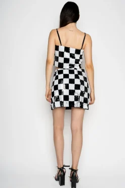 CHECKED SEQUINS MINI SKIRT