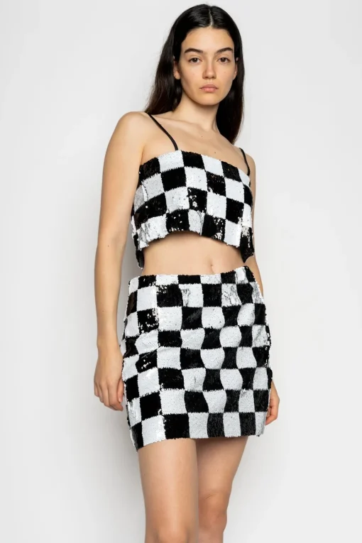 CHECKED SEQUINS MINI SKIRT