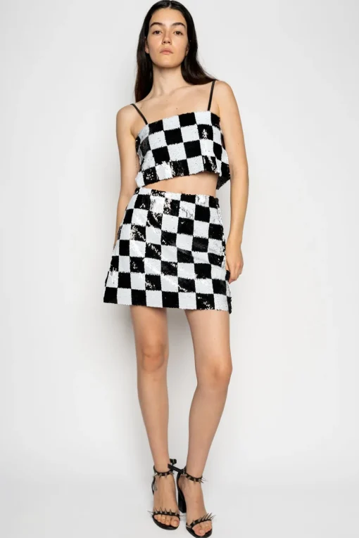 CHECKED SEQUINS MINI SKIRT