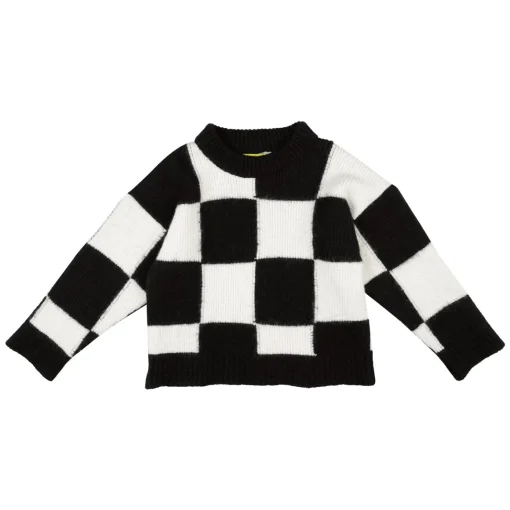 CHECKERED CREW NECK KNIT JUMPER