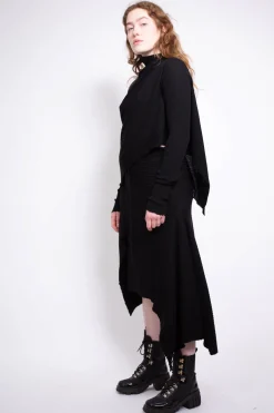CLASSIC M'A DRAPED MERINO SKIRT IN BLACK