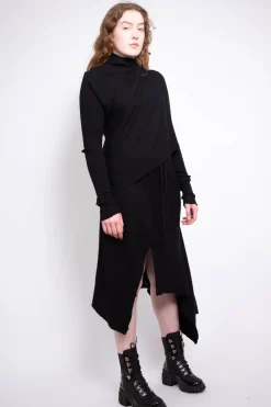 CLASSIC M'A DRAPED MERINO SKIRT IN BLACK