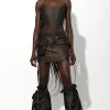 DARK BROWN MULTI POCKET MINI SKIRT