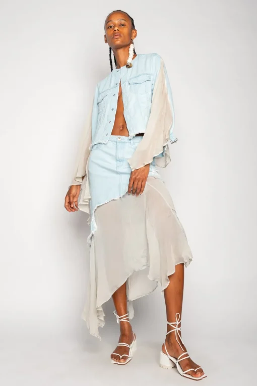 DENIM CHIFFON FITTED JACKET