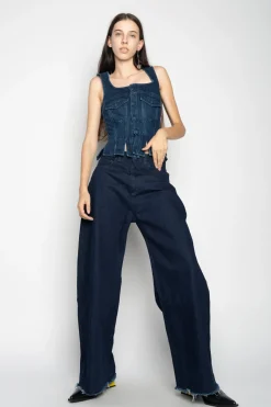 DENIM CORSET IN NAVY BLUE