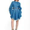 DENIM SHORT DRESS WITH ROUND SLEEVES