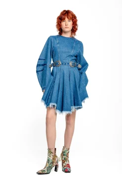 DENIM SHORT DRESS WITH ROUND SLEEVES