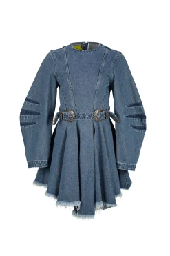 DENIM SHORT DRESS WITH ROUND SLEEVES
