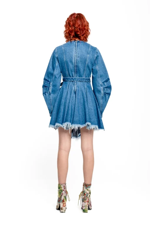 DENIM SHORT DRESS WITH ROUND SLEEVES