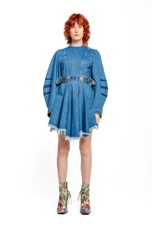 DENIM SHORT DRESS WITH ROUND SLEEVES