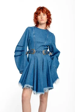 DENIM SHORT DRESS WITH ROUND SLEEVES