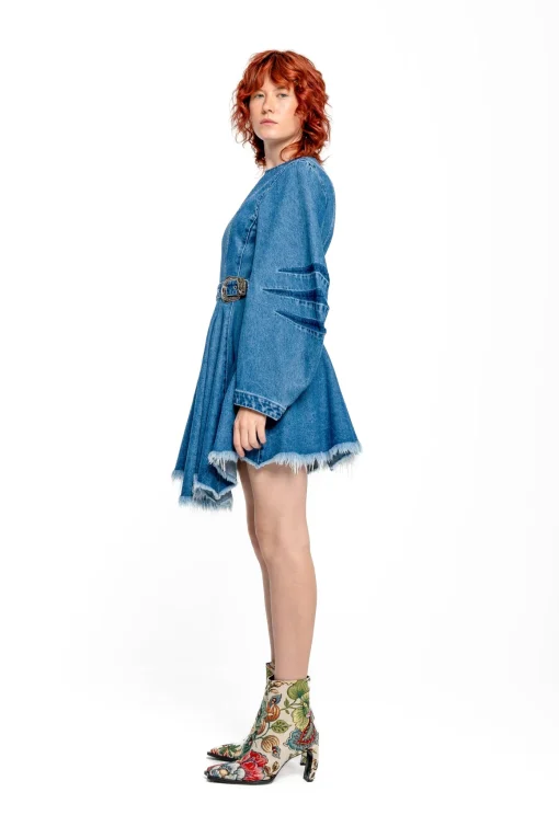DENIM SHORT DRESS WITH ROUND SLEEVES