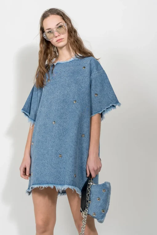 DENIM STUDDED CLASSIC T-SHIRT DRESS