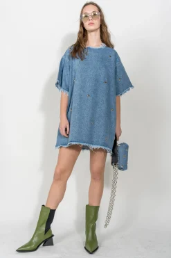 DENIM STUDDED CLASSIC T-SHIRT DRESS